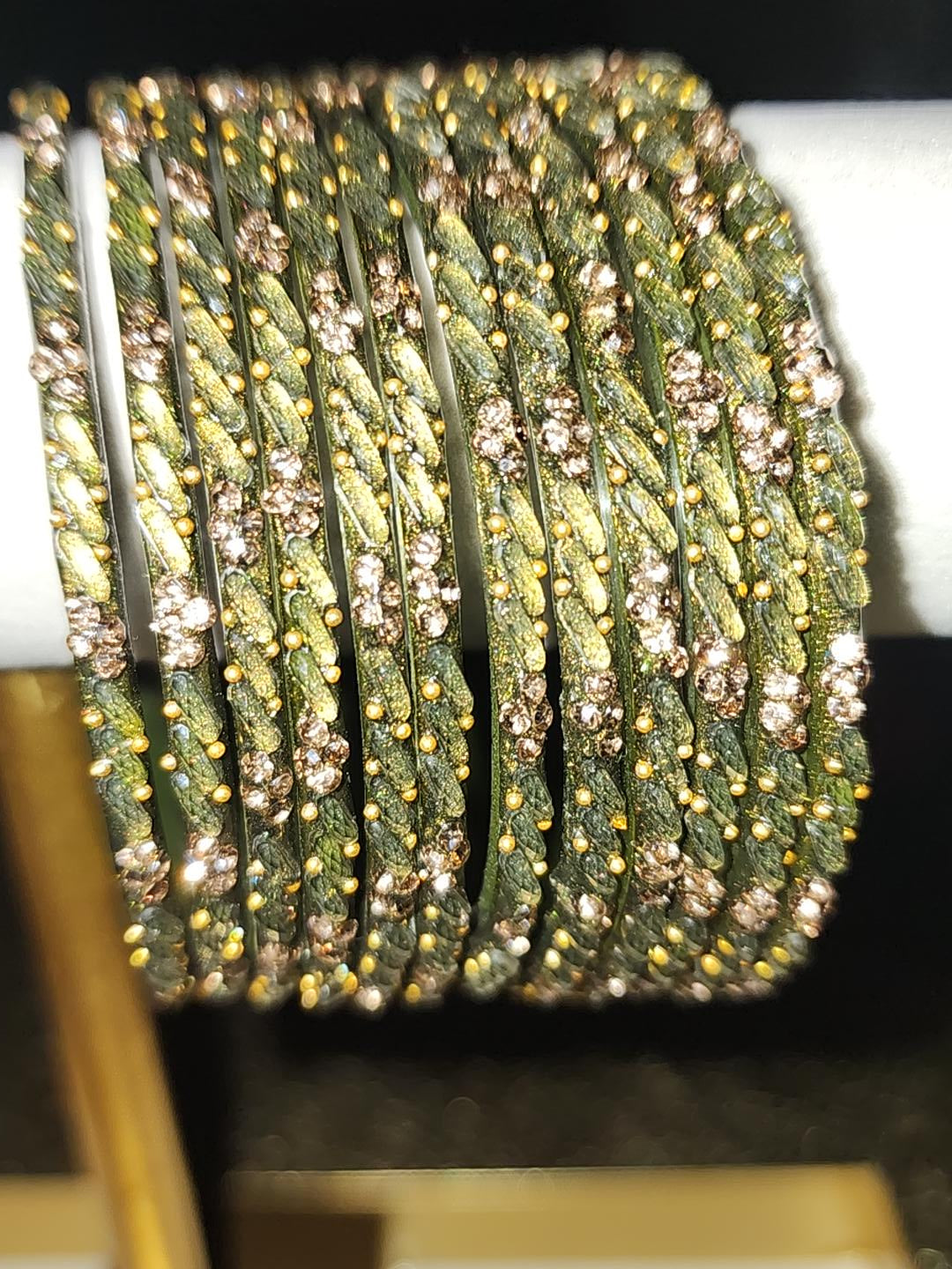 Olive Green &amp; Gold Rhinestone