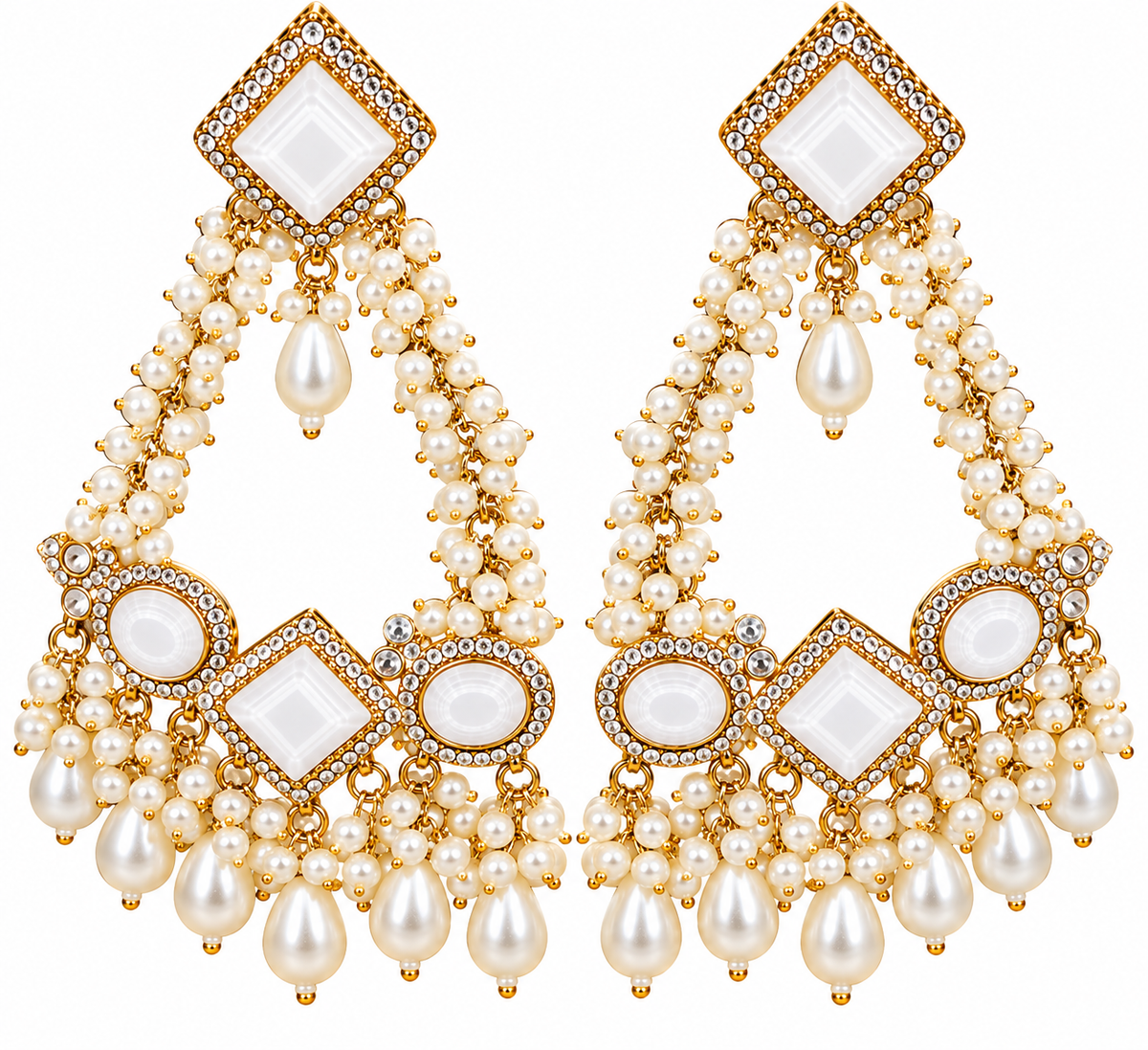 White Pearl & Gold-Tone Statement Chandelier Earrings
