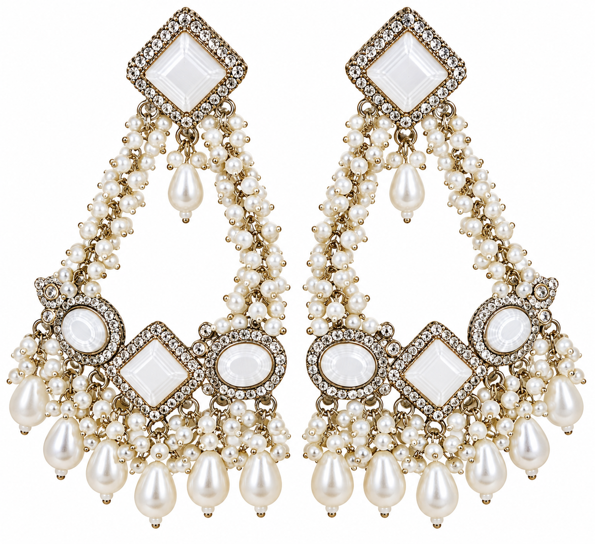 White Pearl & Gold-Tone Statement Chandelier Earrings