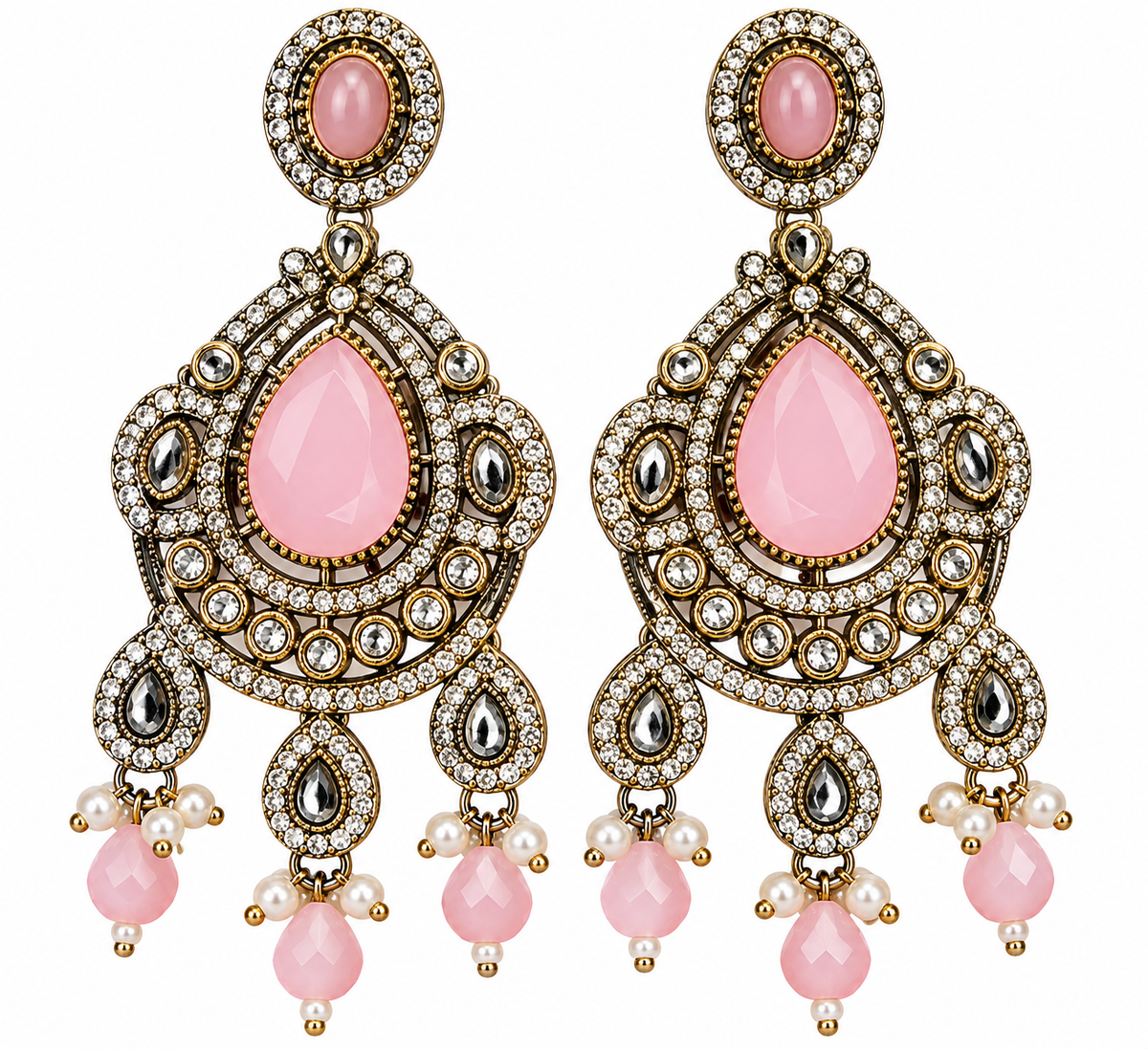 Pink Kundan Chandbali Statement Earrings