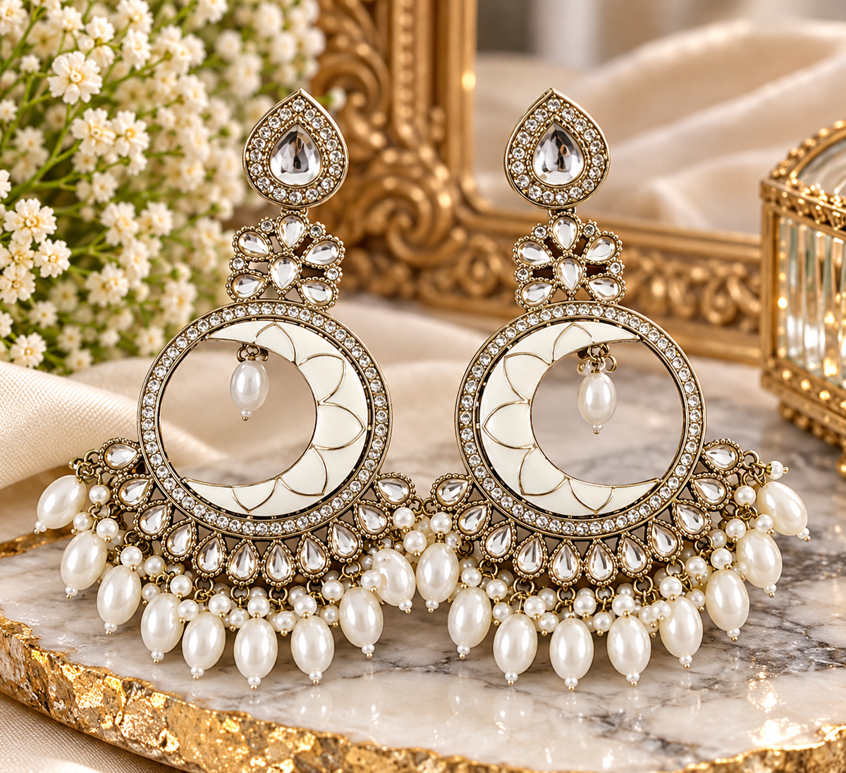 Silver-Tone Chandbali Earrings
