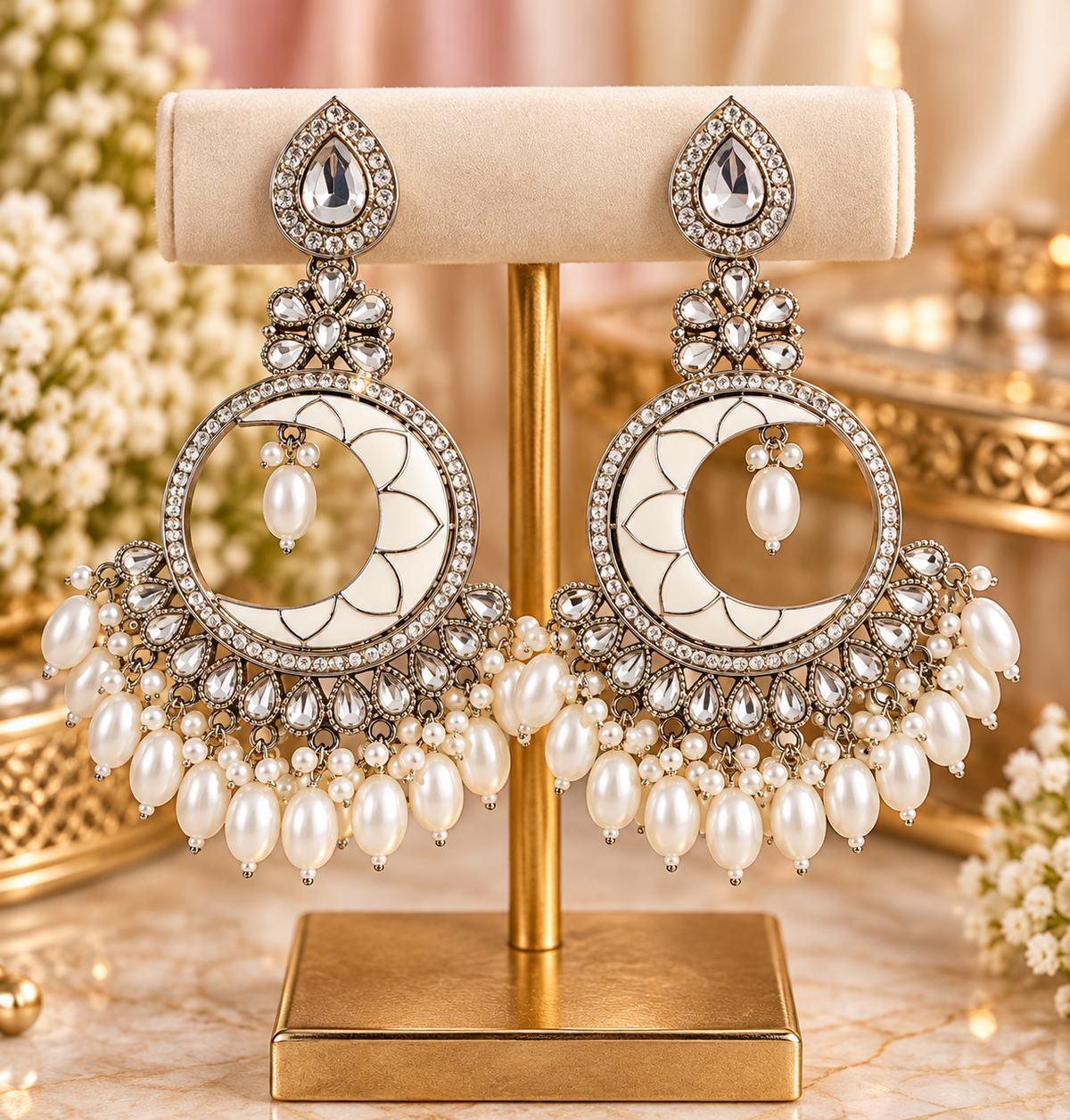 Silver-Tone Chandbali Earrings