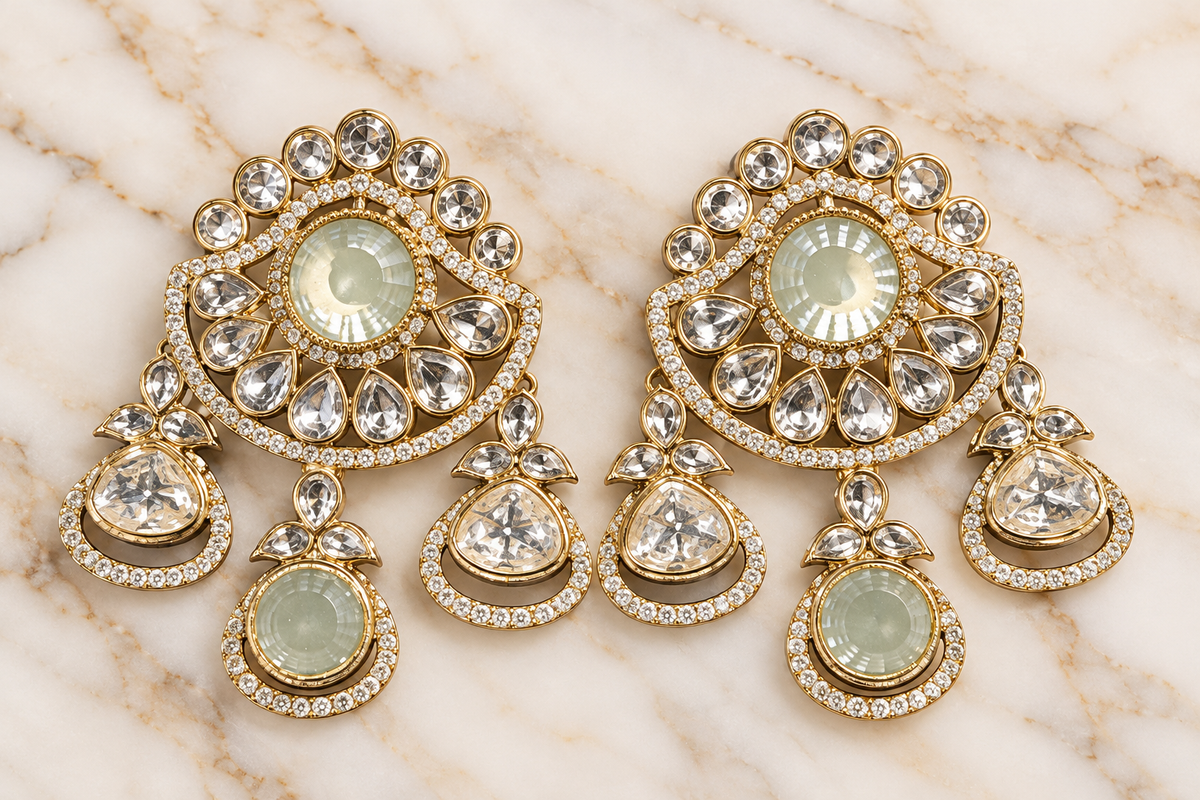 Gold-Tone Chandelier Earrings with Pale Green Stones