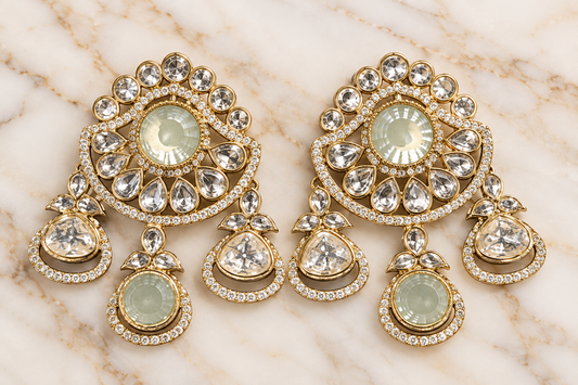 Gold-Tone Chandelier Earrings with Pale Green Stones