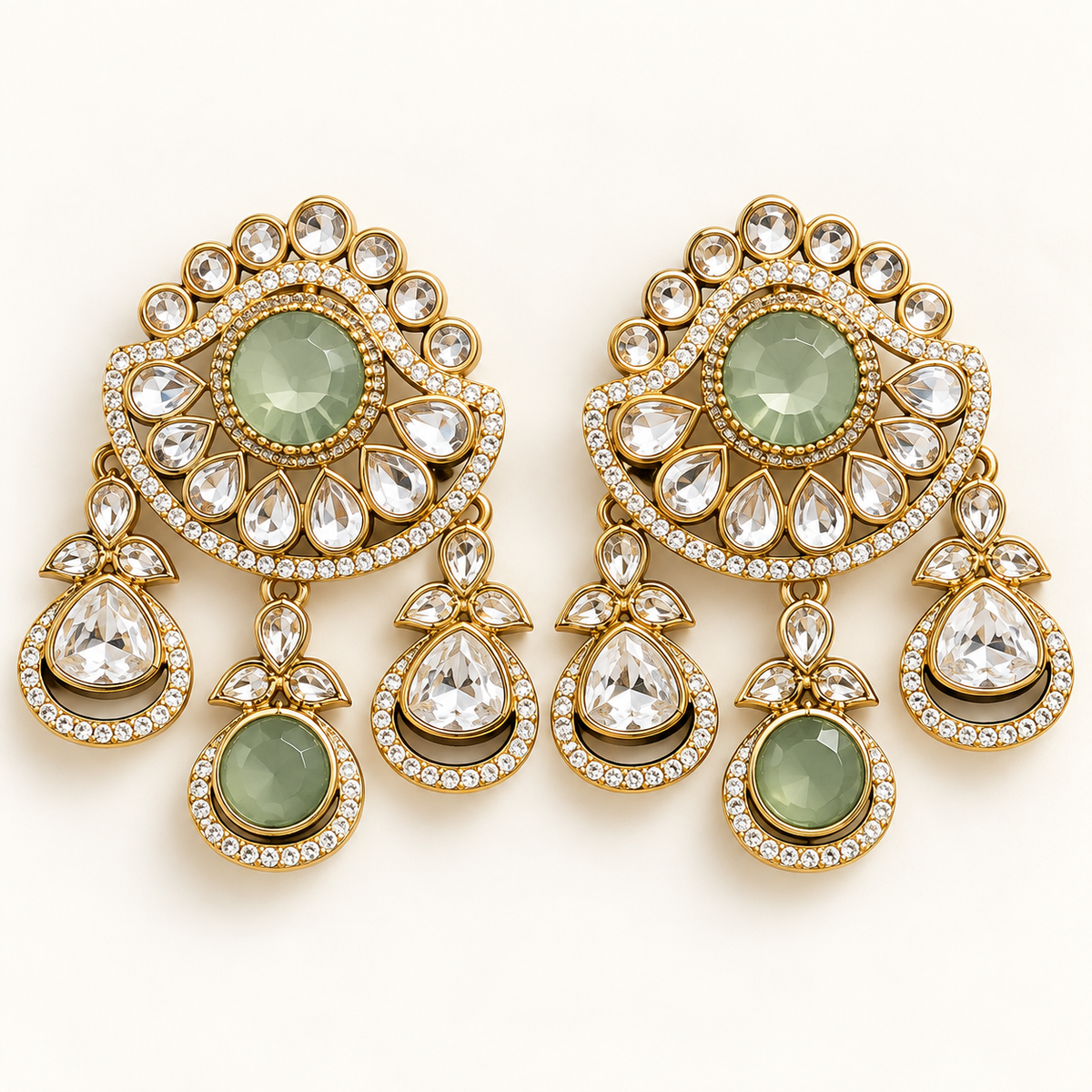 Gold-Tone Chandelier Earrings with Pale Green Stones