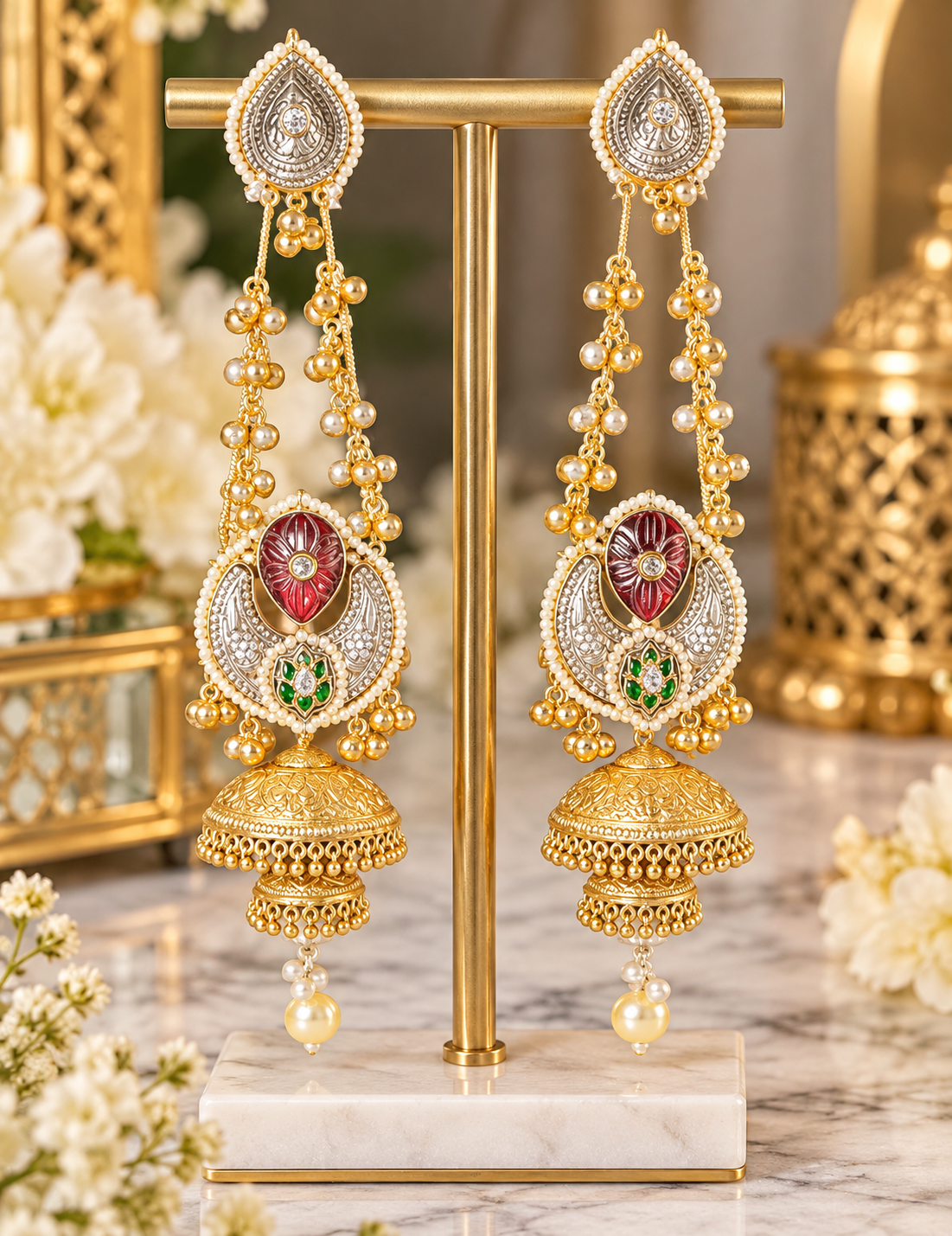 Kashmiri Jhumkas – Antique Gold & Silver Statement Earrings