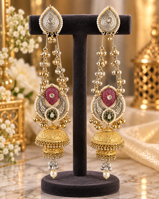 Kashmiri Jhumkas – Antique Gold & Silver Statement Earrings