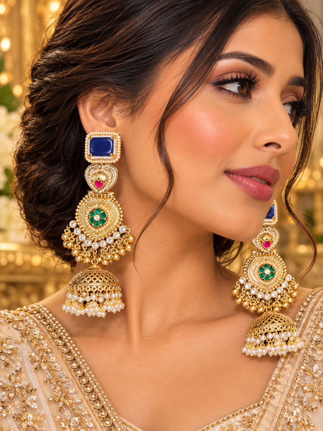 Royal Blue & Emerald Green Statement Jhumka