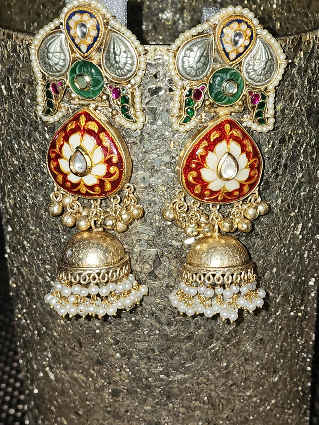 Multicolor Meenakari Pearl Fringe Jhumka Earrings