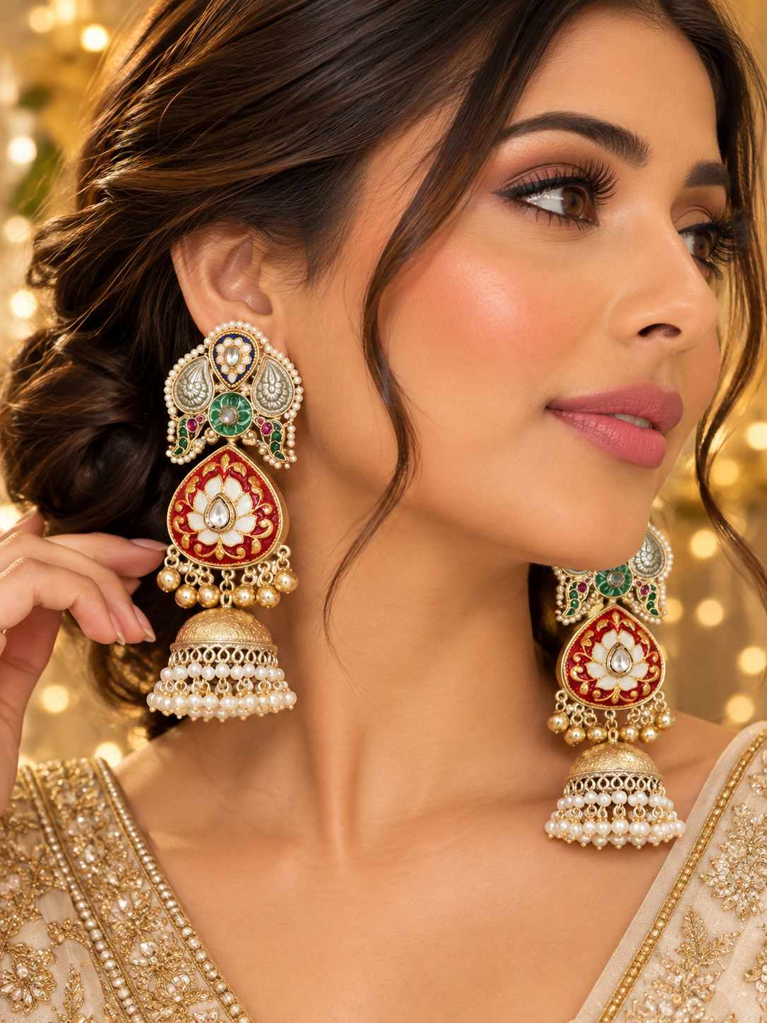 Multicolor Meenakari Pearl Fringe Jhumka Earrings