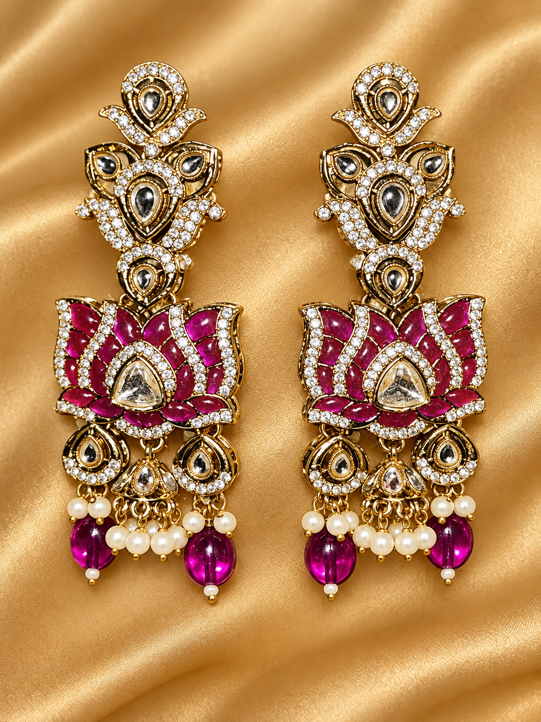 Magenta Lotus Statement Jhumka Earrings