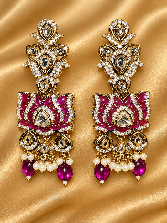 Magenta Lotus Statement Jhumka Earrings