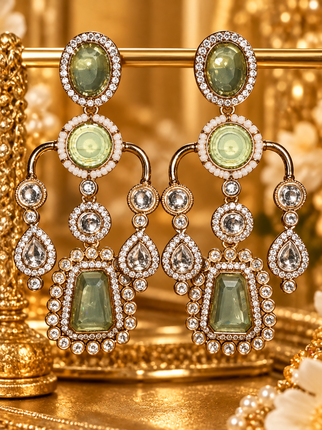 Sage Green Crystal Chandelier Earrings