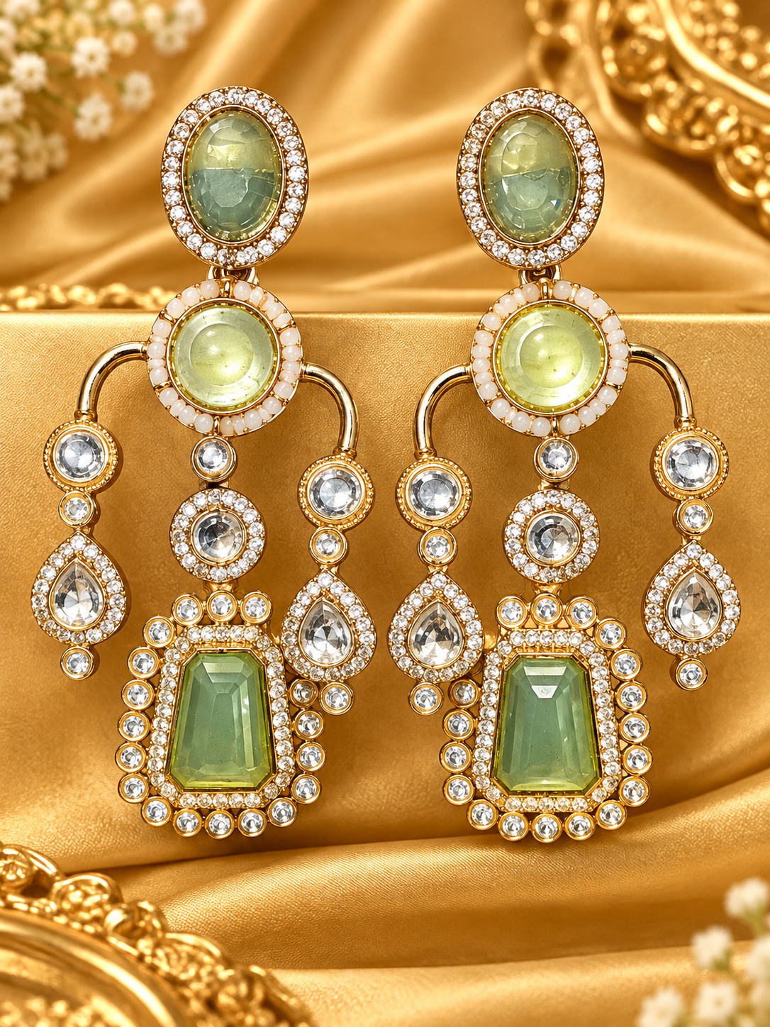 Sage Green Crystal Chandelier Earrings
