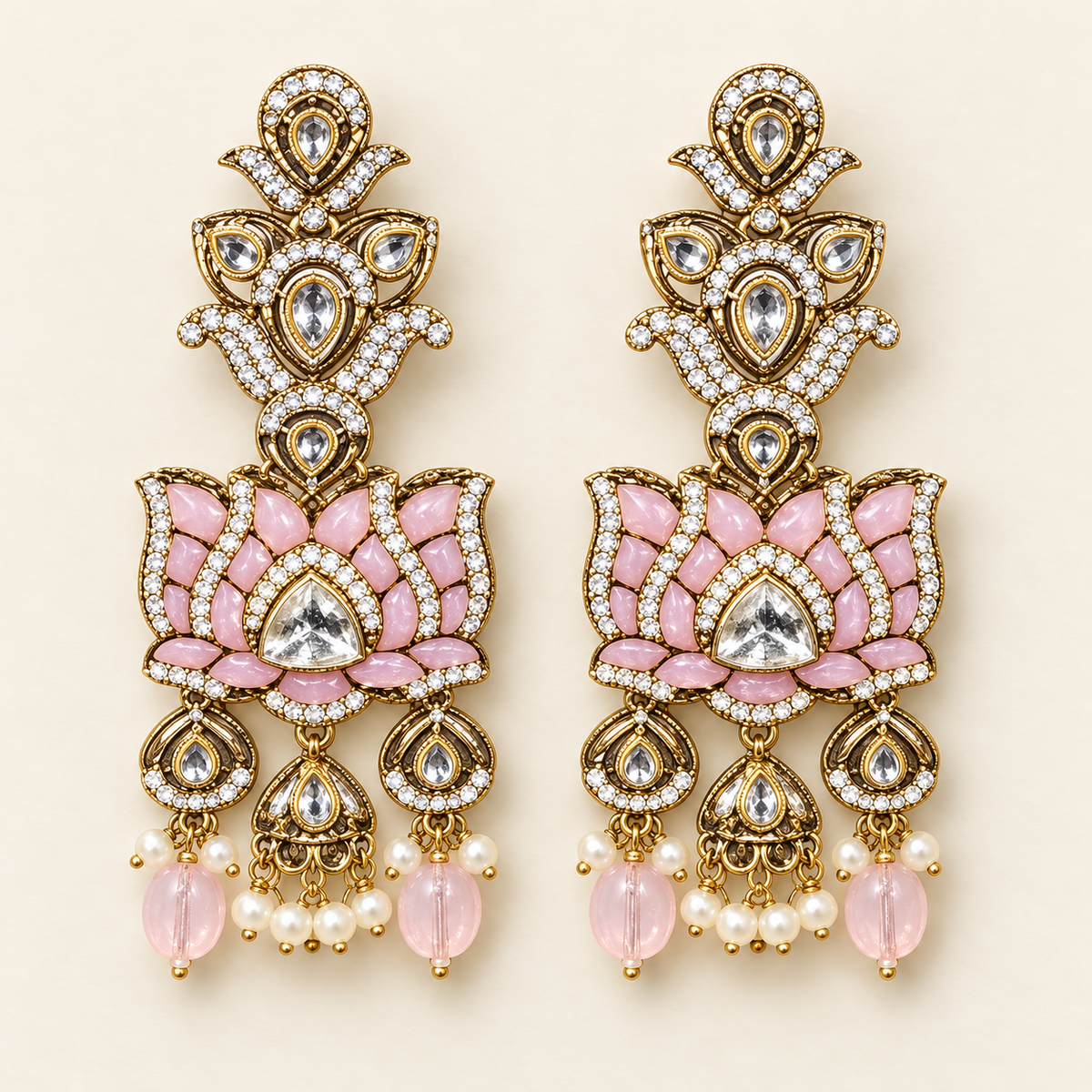 Blush Pink Lotus Statement Earrings
