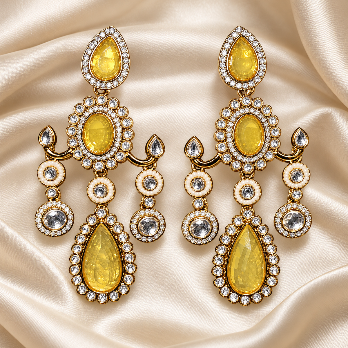 Golden Yellow Chandelier Statement Earrings