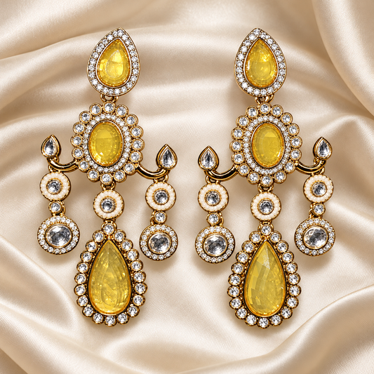 Golden Yellow Chandelier Statement Earrings