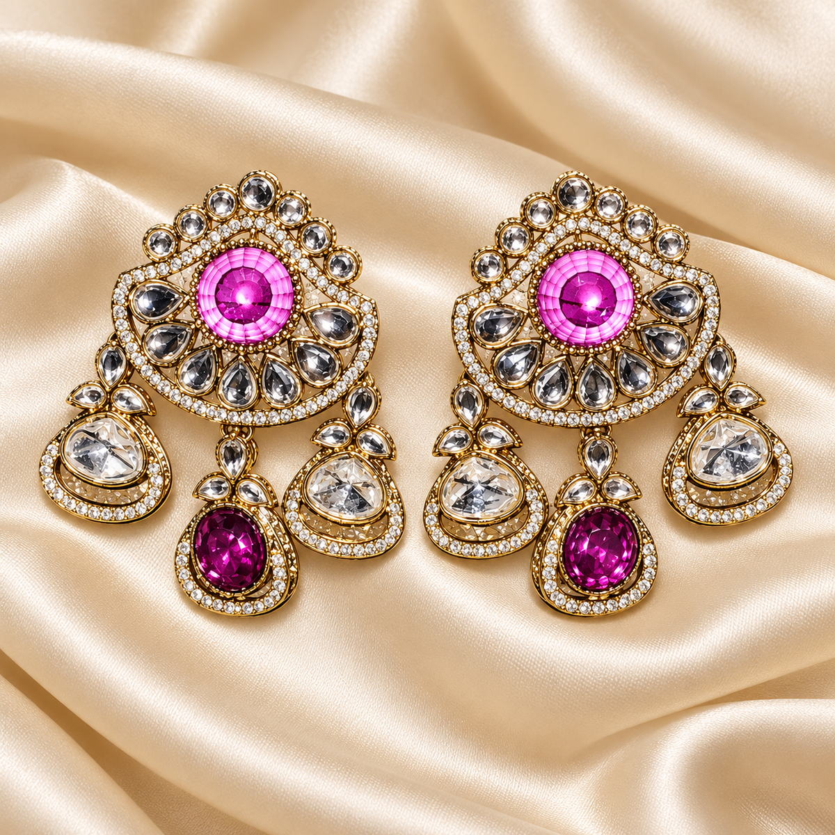 Fuchsia Pink Statement Chandelier Earrings