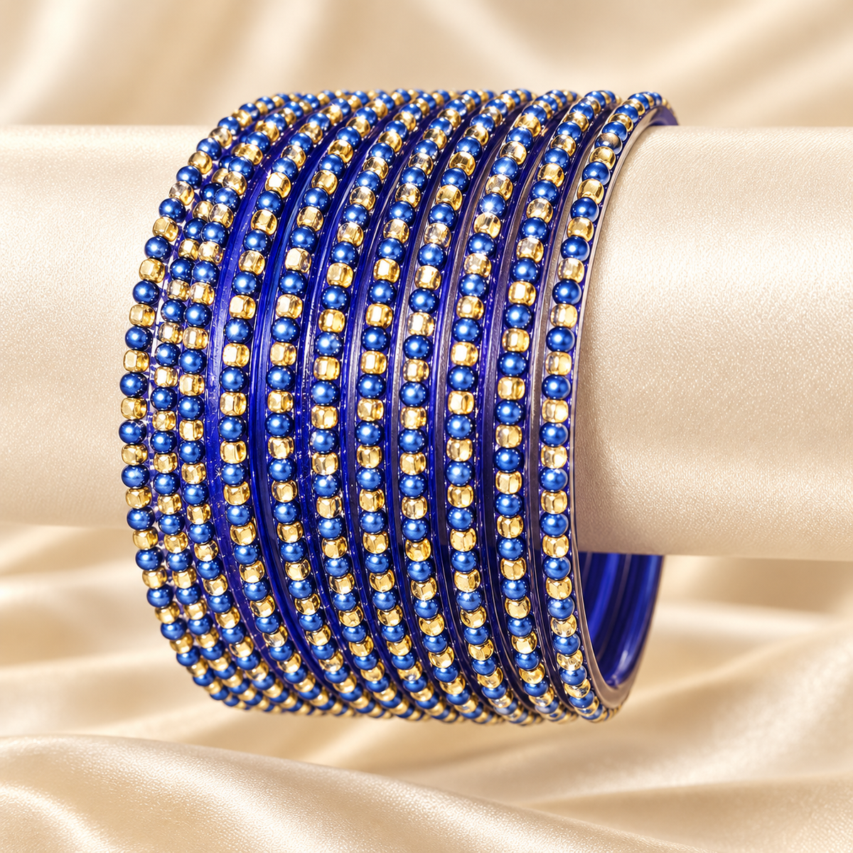 Royal Blue Glass Bangles with Gold-Tone Accents