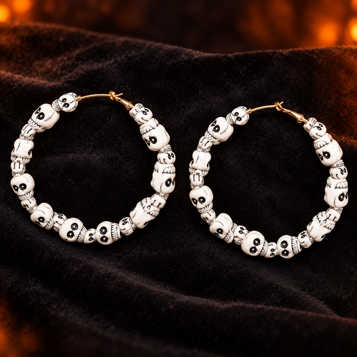 Skull Beaded Hoop Earrings  Halloween Collection