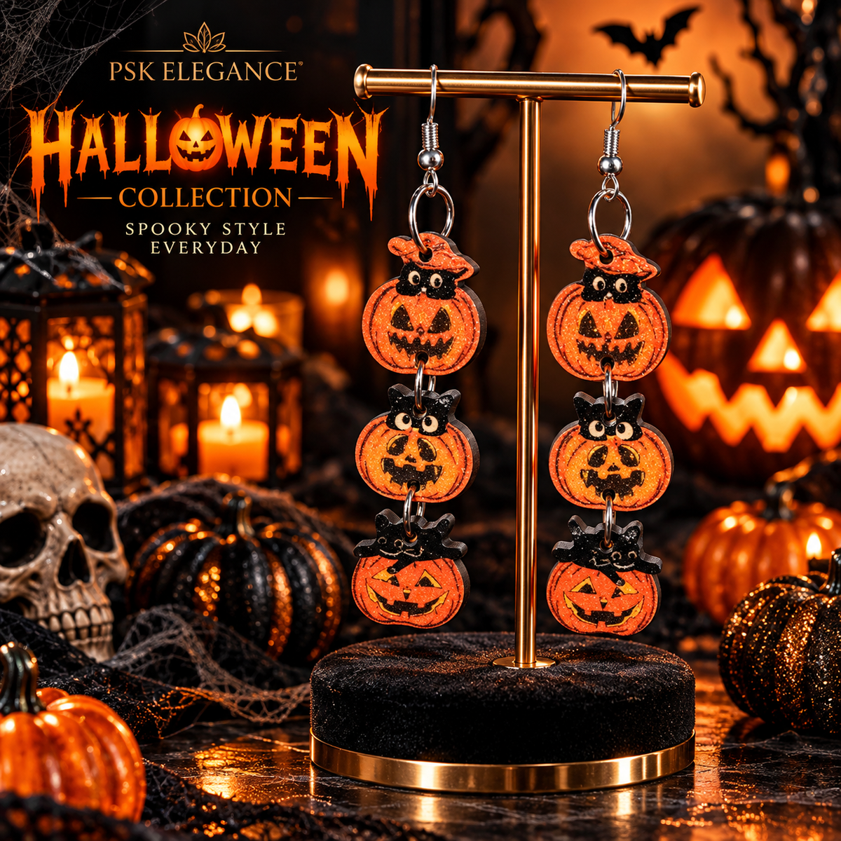 Lightweight Wooden Pumpkin Dangle Earring