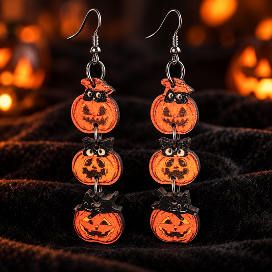 Lightweight Wooden Pumpkin Dangle Earring