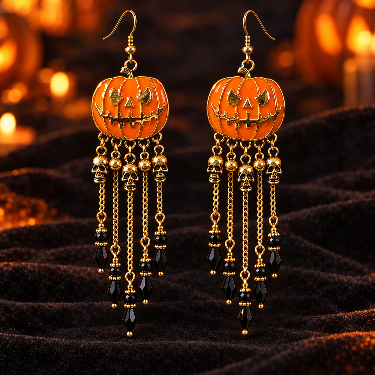 Pumpkin & Skull Chandelier Earrings