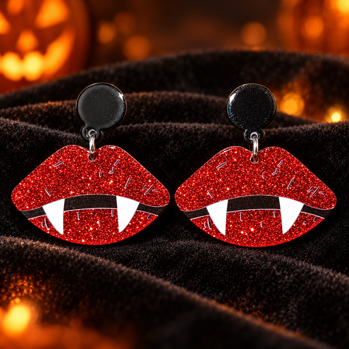Red Glitter Vampire Lips Earrings