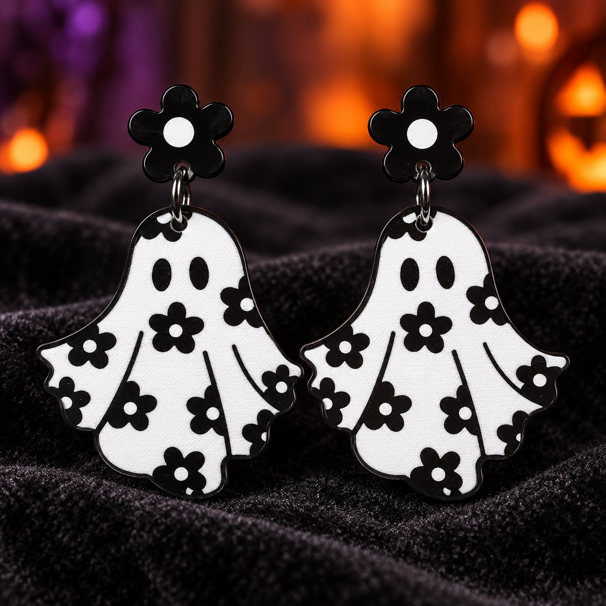 Black & White Floral Ghost Earrings