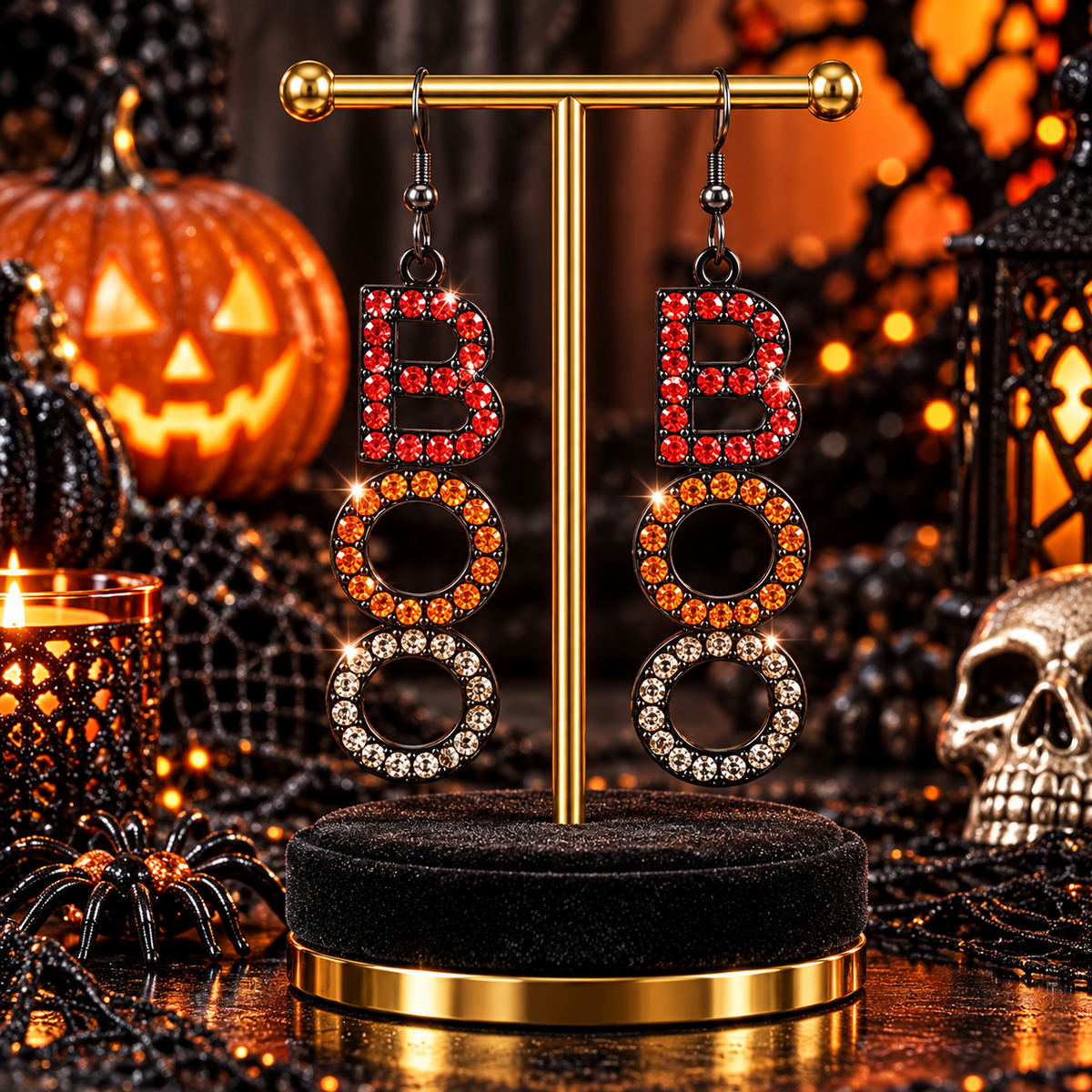 BOO Rhinestone Dangle Earrings