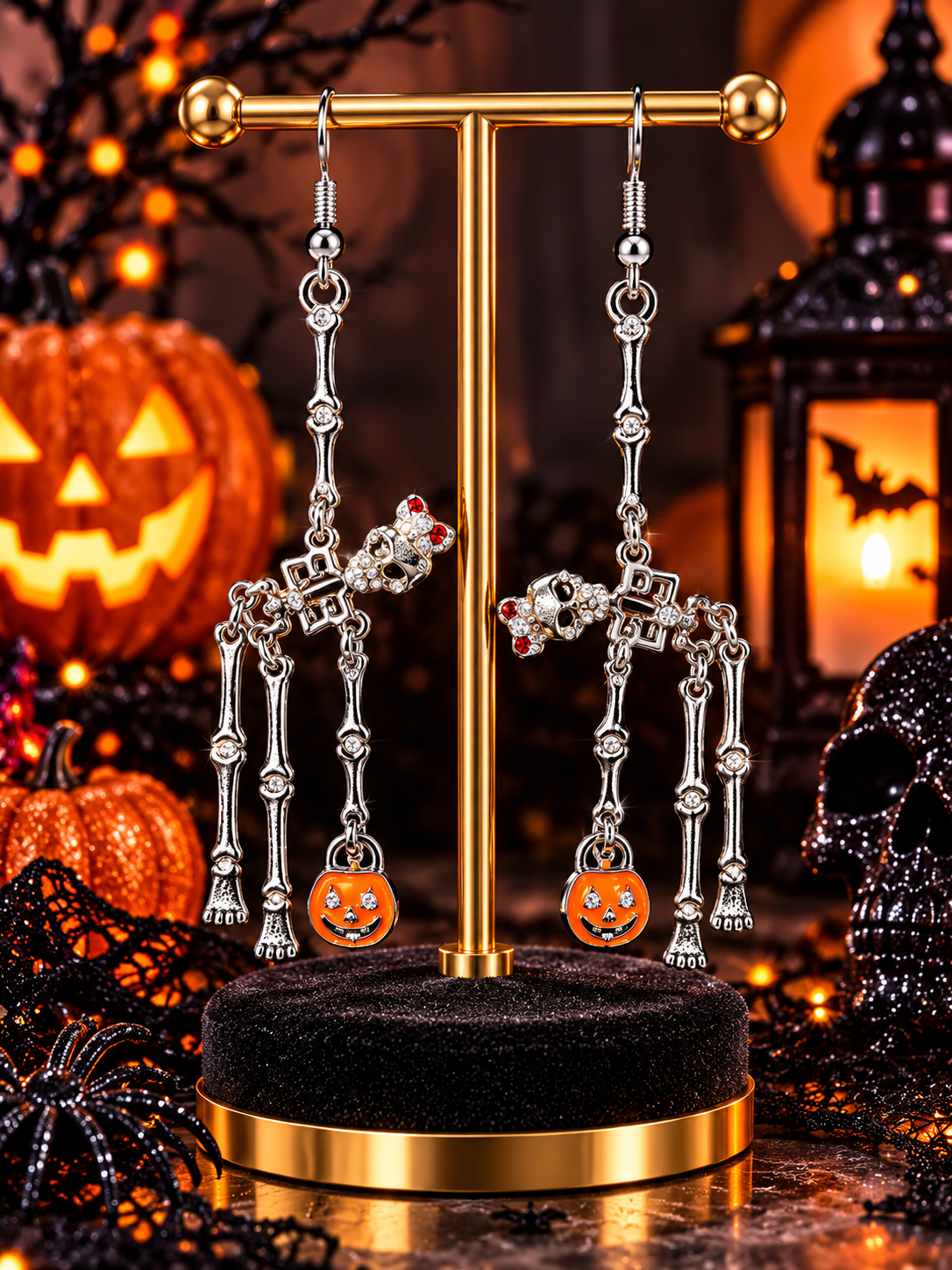 Skeleton & Pumpkin Dangle Earrings