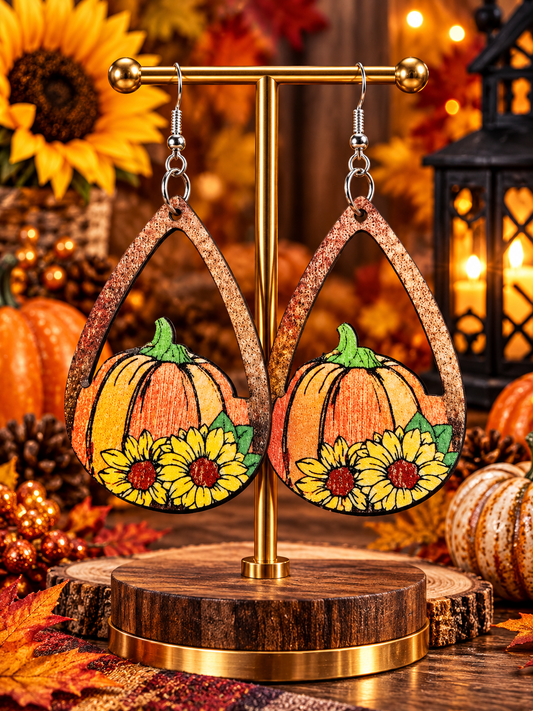 Pumpkin & Sunflower Wooden  earrings