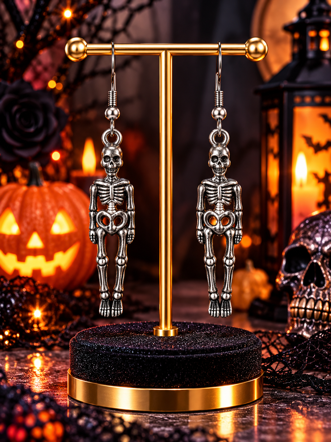 Silver-Tone Skeleton Dangle Earring