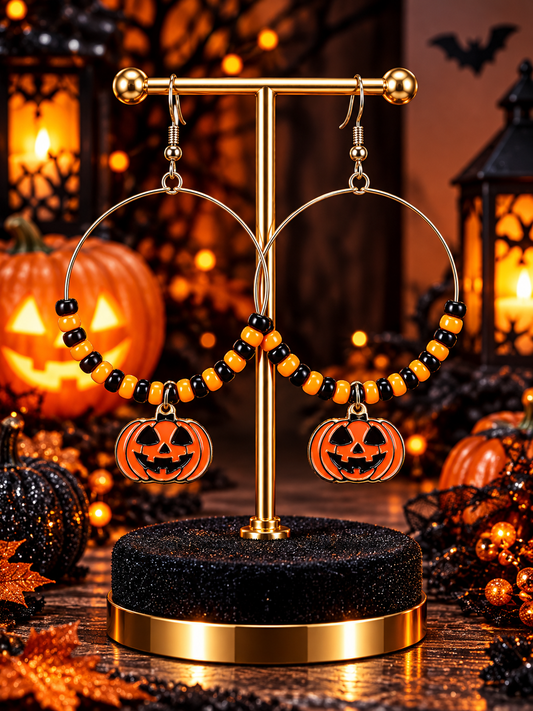 Pumpkin Charm Beaded Hoop