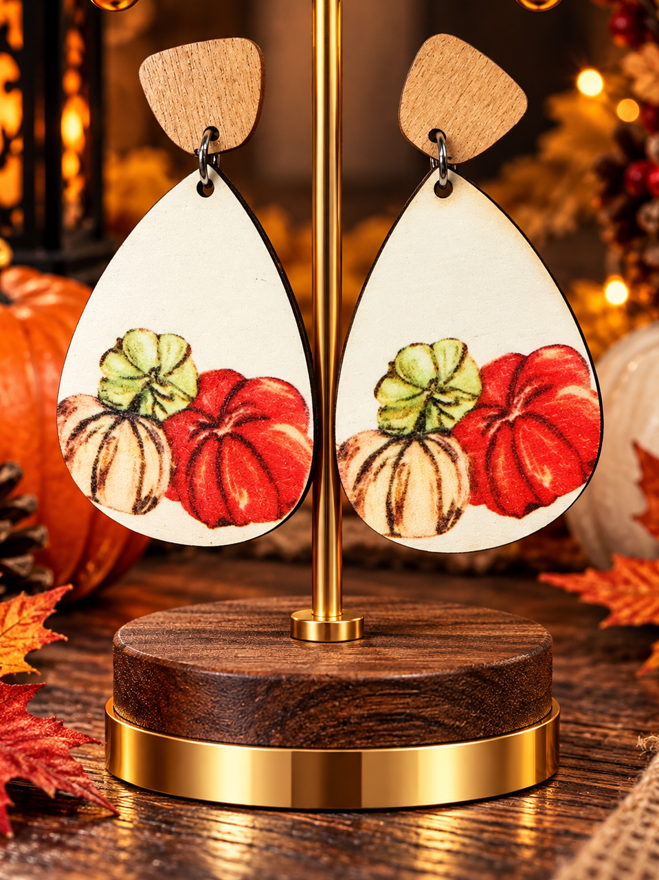 Harvest Pumpkin Wooden Teardrop