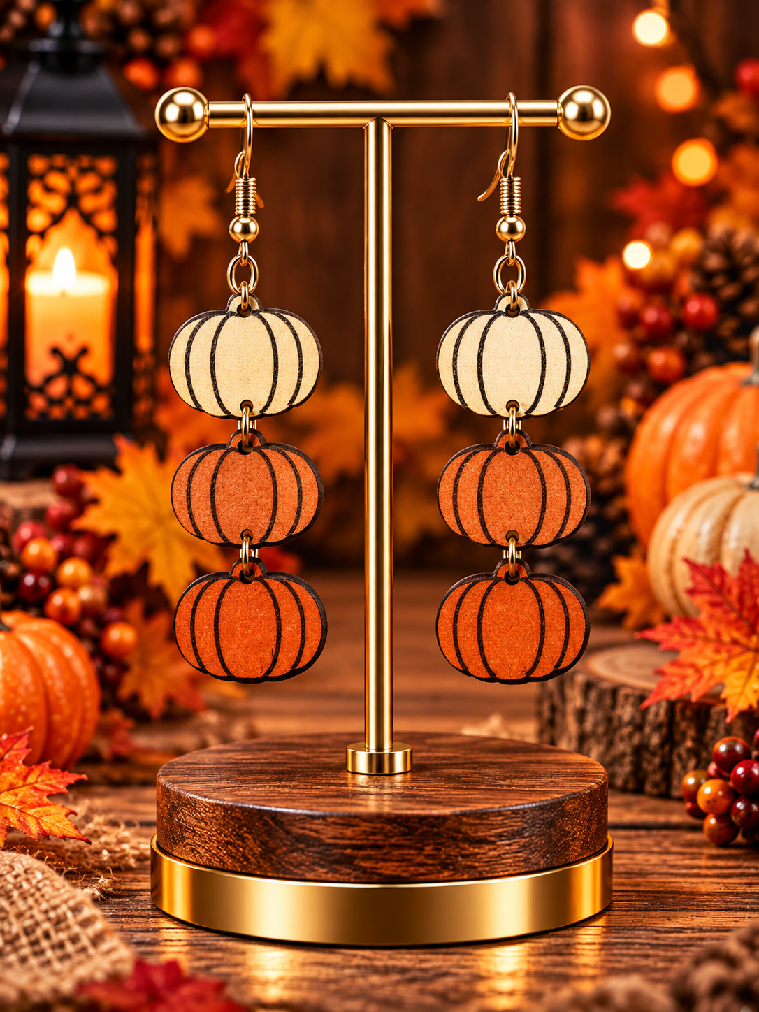 Triple Pumpkin Dangle Earrings