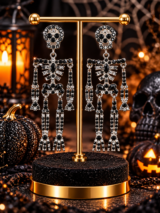 Black & Clear Rhinestone Skeleton Earrings