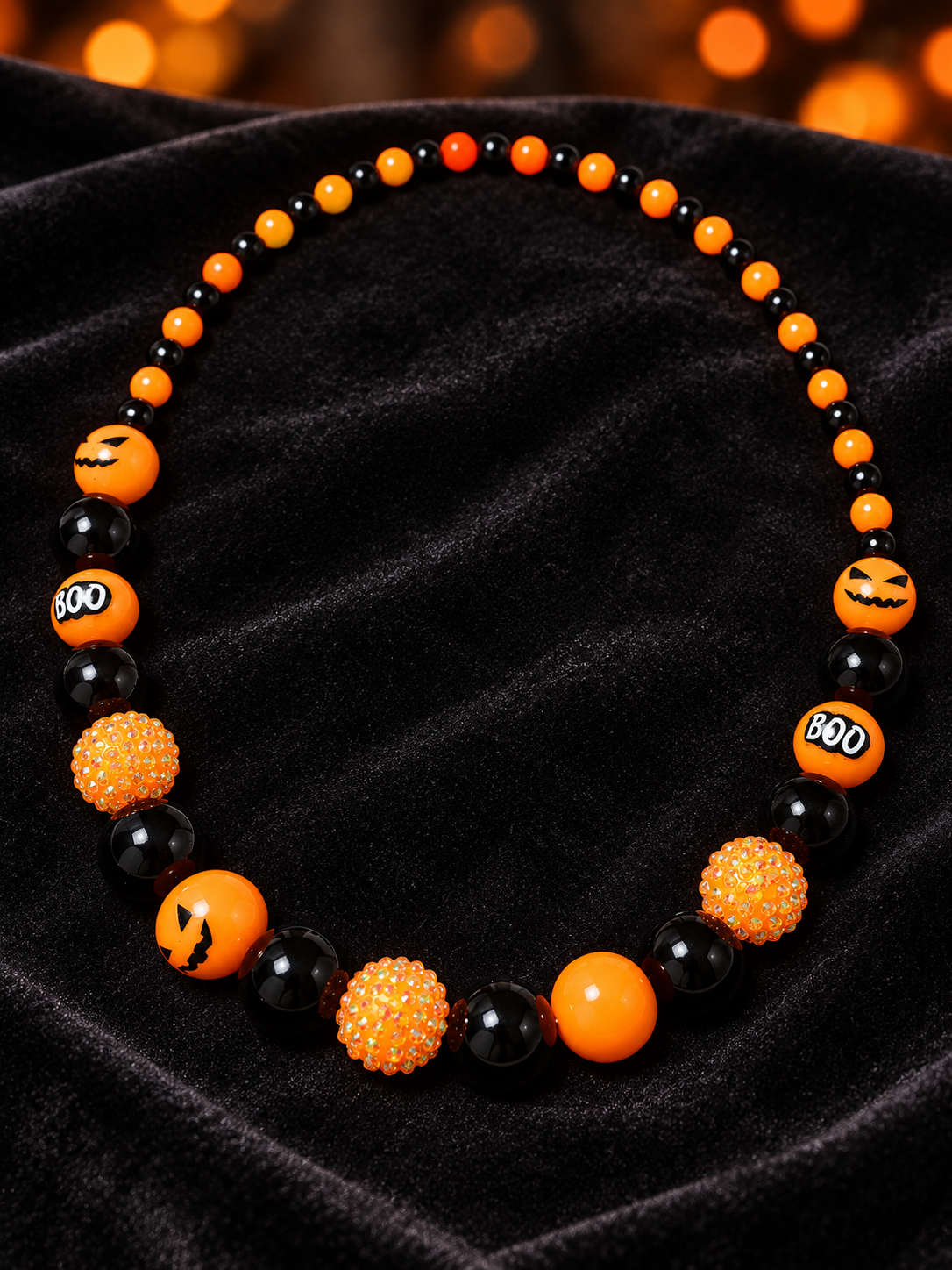 Orange & Black BOO Beaded Necklace