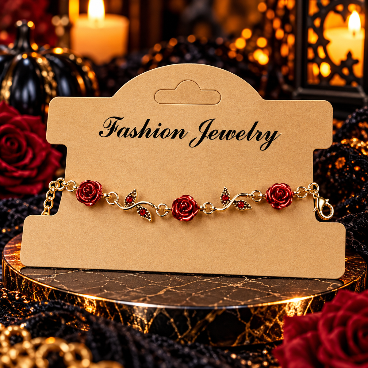 Red Rose & Vine Charm Bracelet