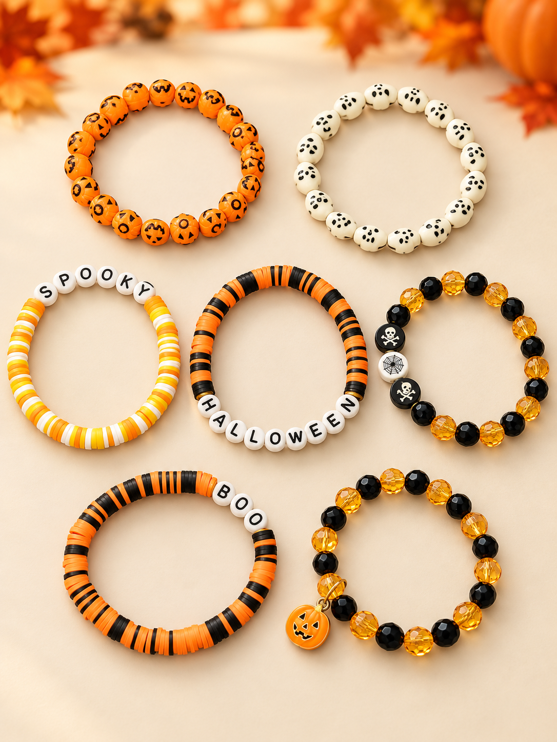 Halloween Beaded Bracelet Set | 7 Pieces