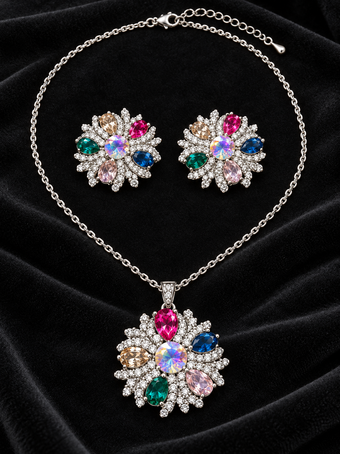 Multicolor Floral Necklace & Earring Set