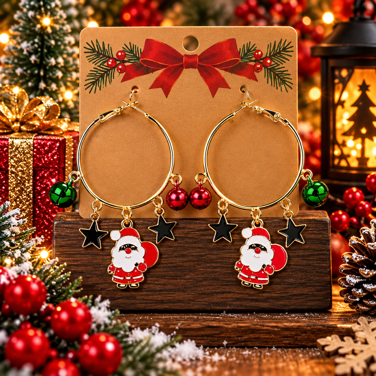 Christmas Santa Charm Hoop Earrings