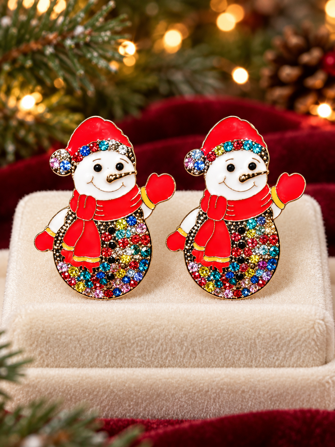 Sparkling Snowman Christmas Earrings
