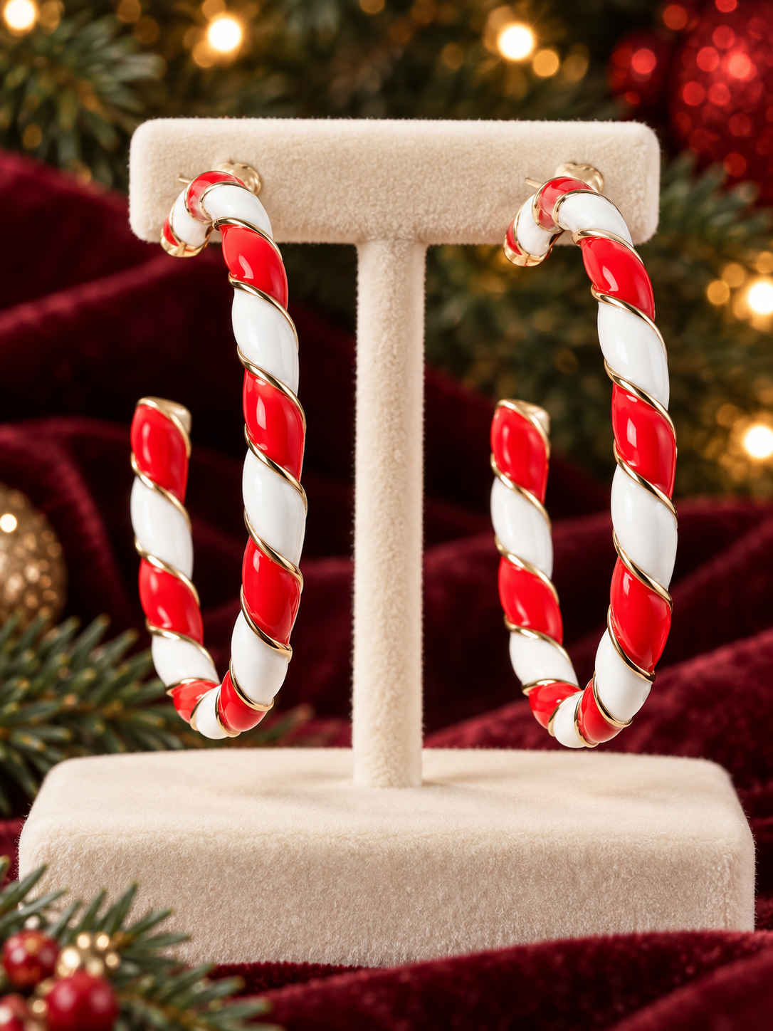 Candy Cane Twist Hoop Earrings