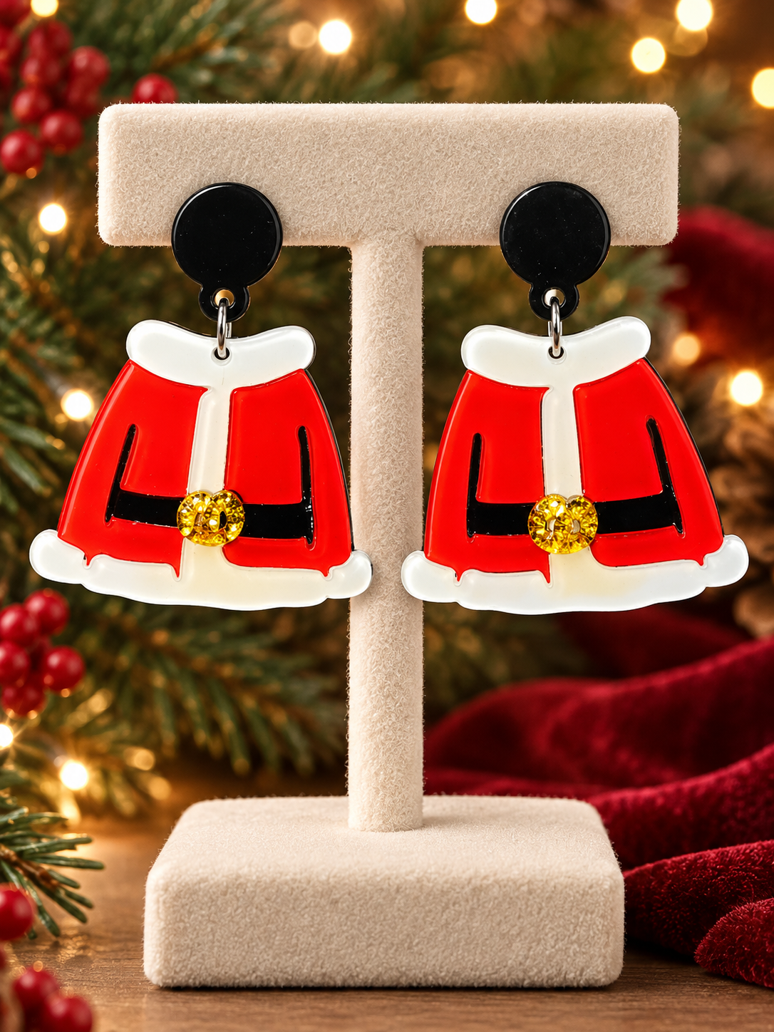 Santa Coat Christmas Dangle Earrings
