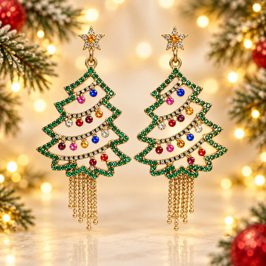 Sparkling Christmas Tree Tassel Earrings