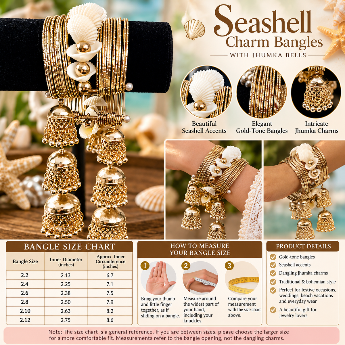 Elegant Seashell Charm Bangles