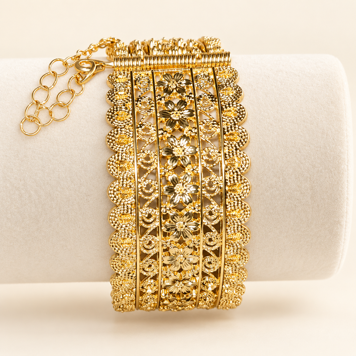 Gold-Tone Floral Statement Bracelet