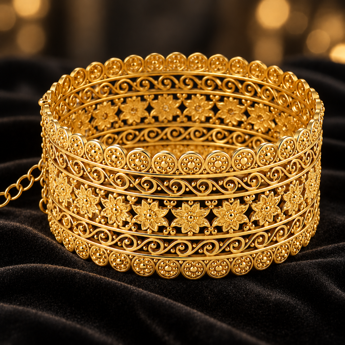 Gold-Tone Floral Statement Bracelet