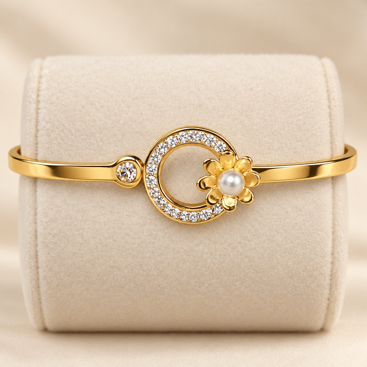 Gold-Tone Pearl-Style Flower Bangle